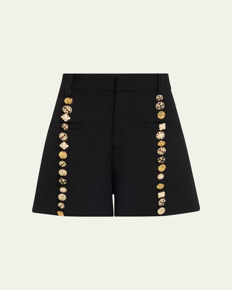 Button Luxe High Waisted Wool Shorts